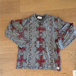 Denim & Supply Ralph Lauren Gray and Red Casual Button Down Shirt Henley